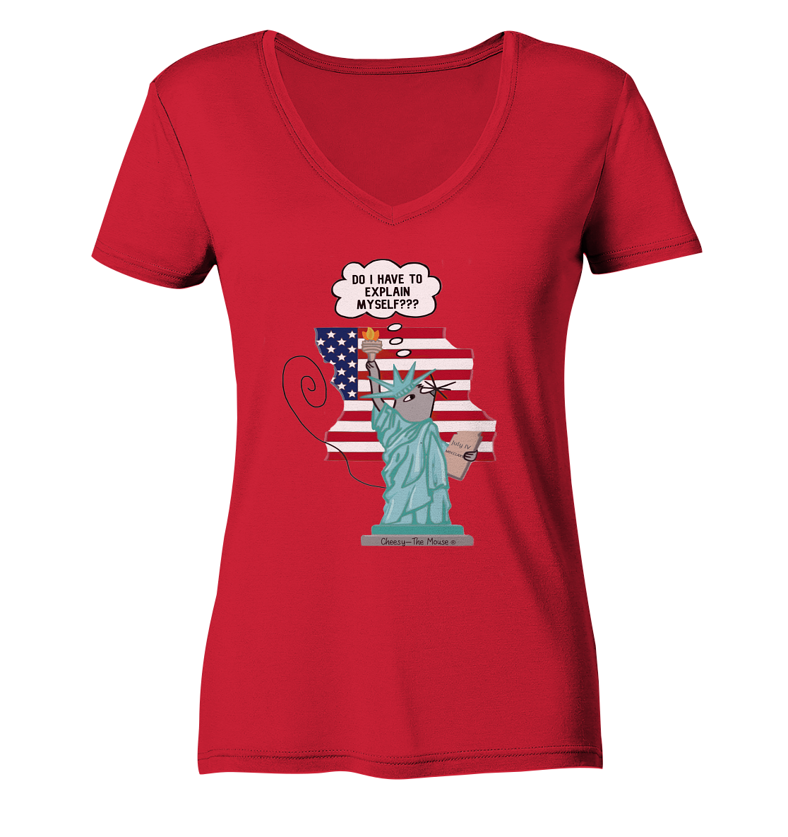 Cheesy The Mouse goes America - Ladies Organic V-Neck Shirt