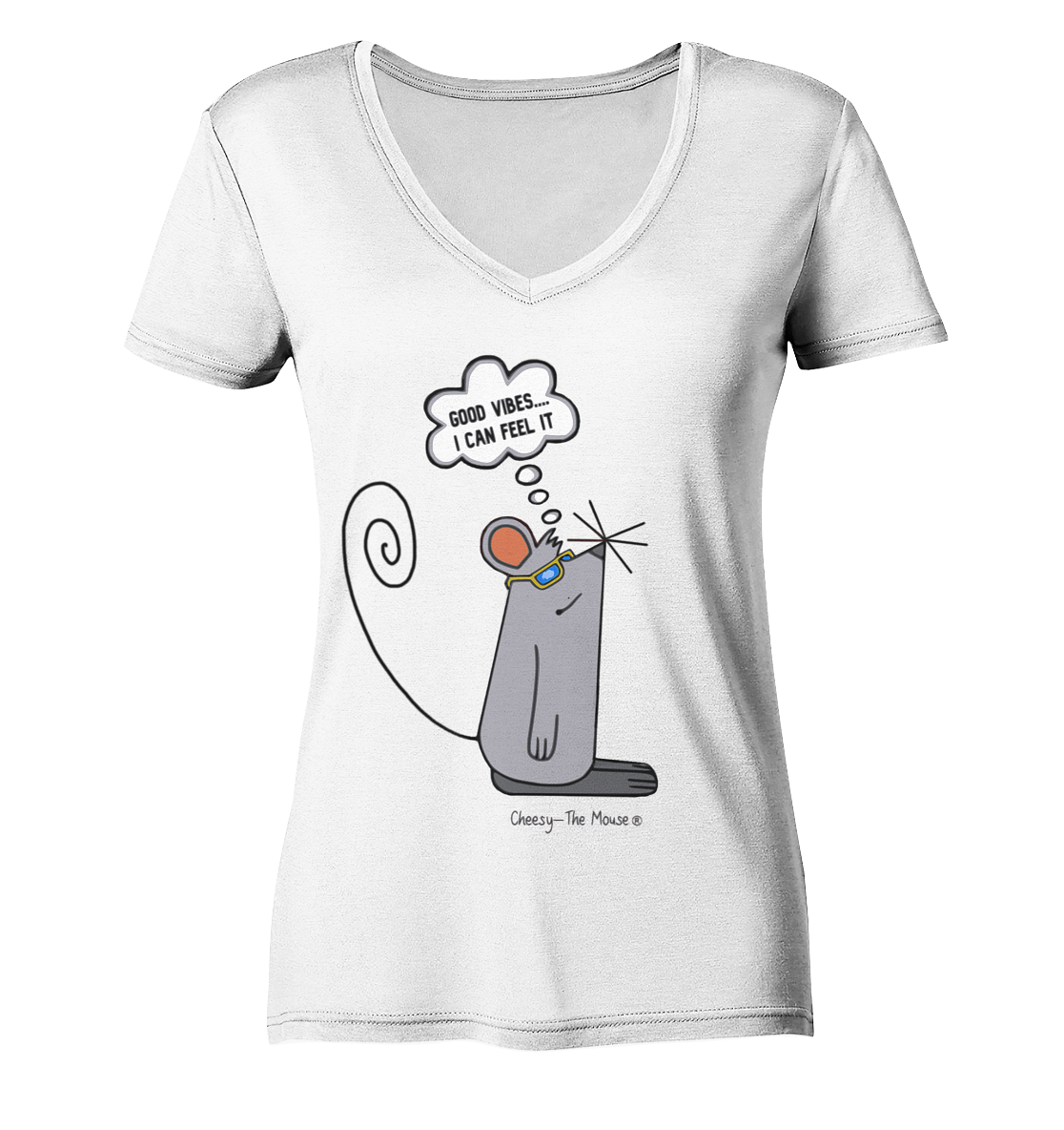 Cheesy -The Mouse Good Vibes - Ladies Organic V-Neck Shirt