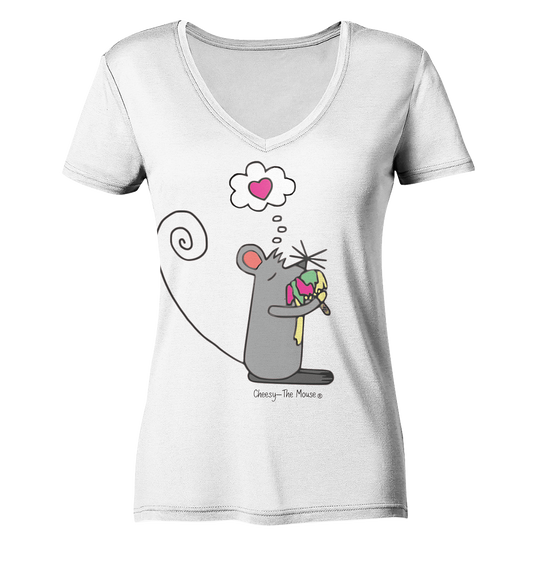 Cheesy The Mouse Ice - Ladies Organic V-Neck Shirt