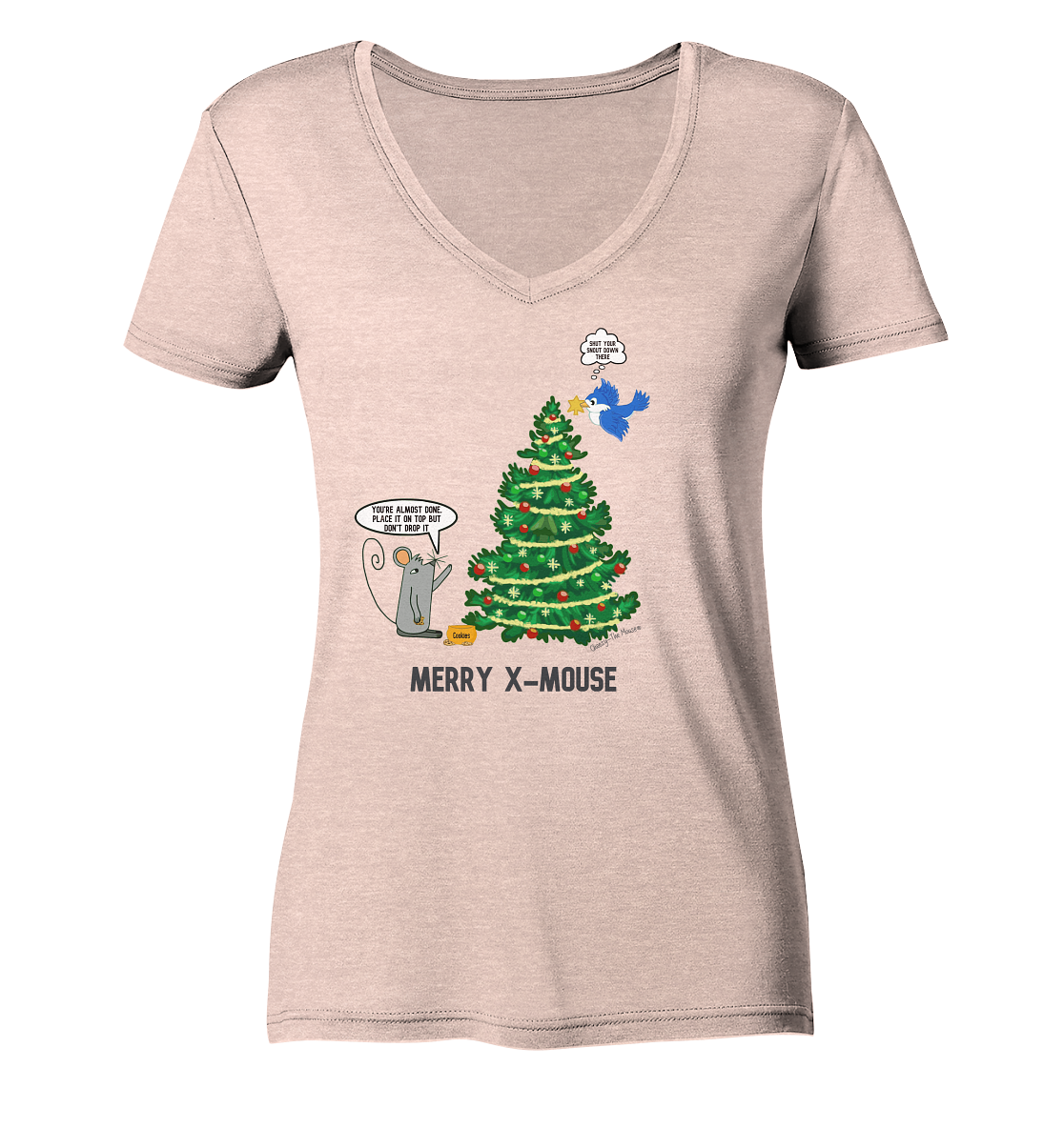 Cheesy -The Mouse® Merry X-Mouse - Ladies Organic V-Neck Shirt