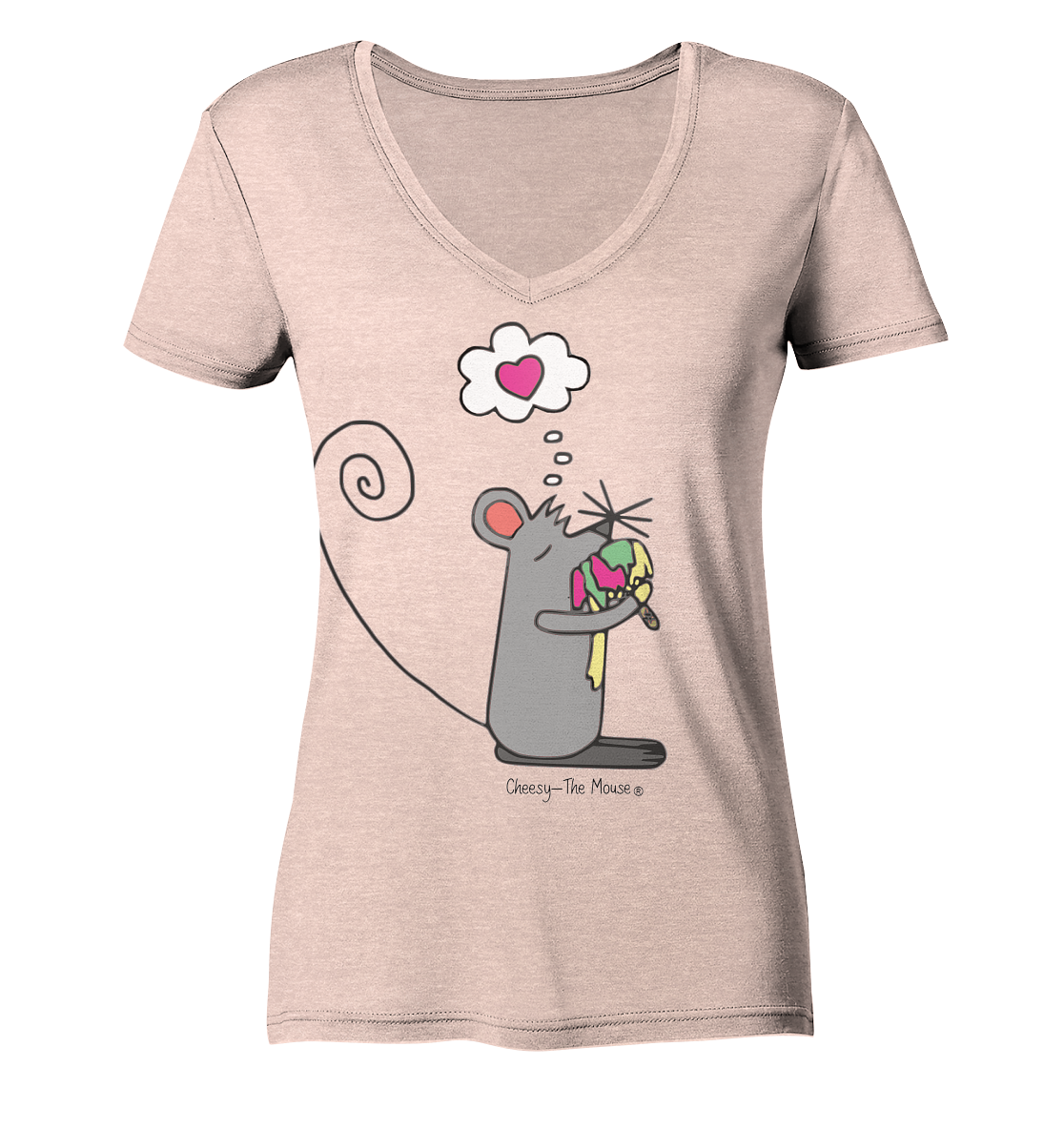 Cheesy The Mouse Ice - Ladies Organic V-Neck Shirt